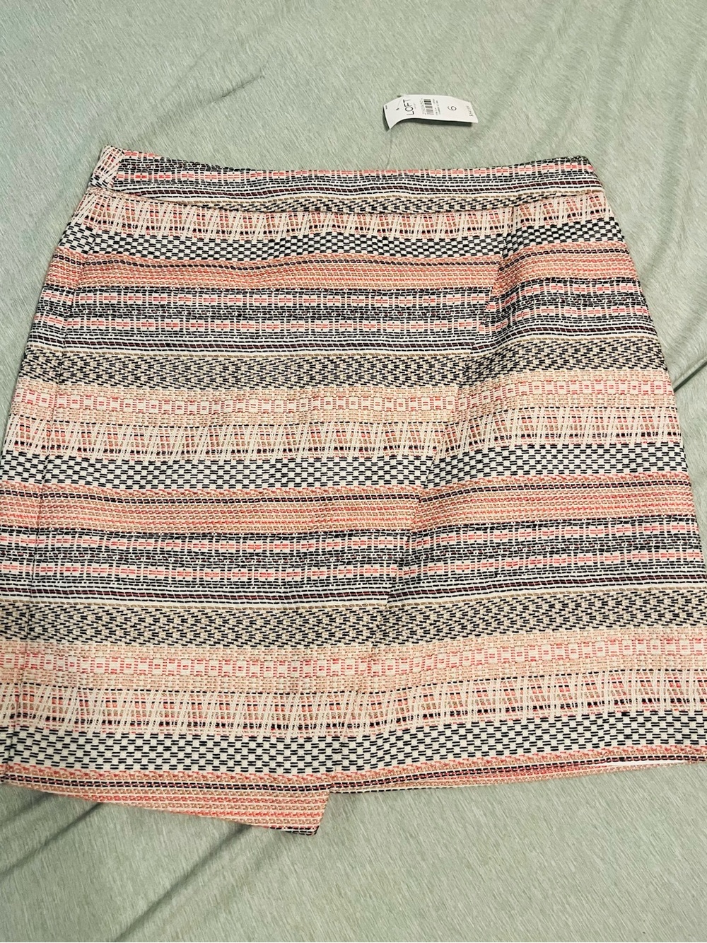 LOFT Peach and Black Patterned Mini Skirt